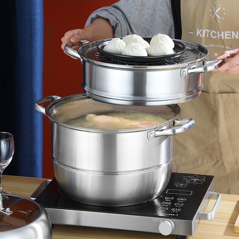 RAEUO stainless steel double-layer multi-purpose steamer 30cm double-layer steamer
