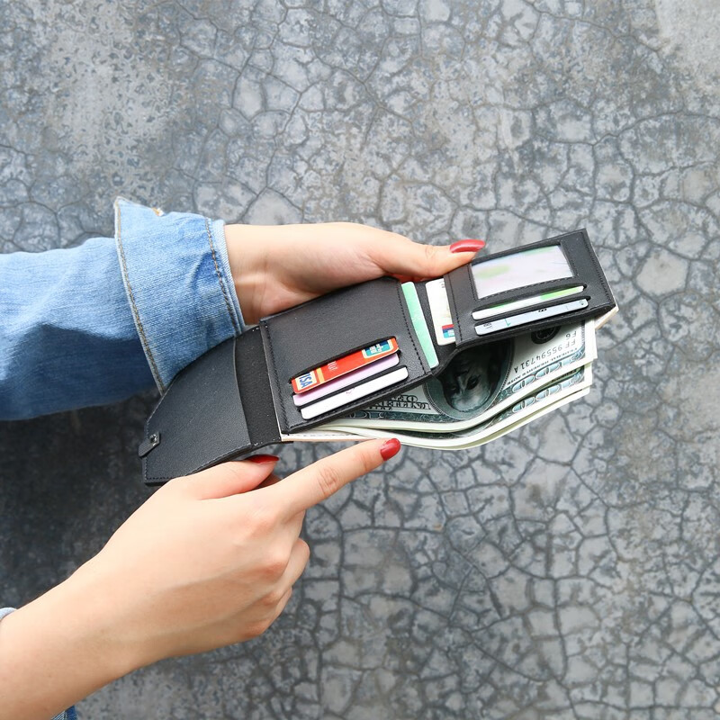 SHU GUO ER New Korean Style Small Wallet Women's Short Folding Simple Fashion Women's Card Holder Black #C423