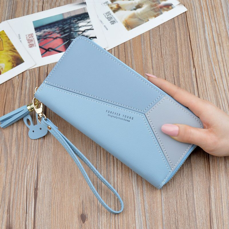 Yizhuchun 2024 new wallet women's long zipper tassel mobile phone bag contrasting color large capacity coin wallet bag a pink
