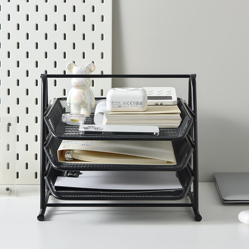 Three-year second shift metal file tray rack multi-layer file tray file column office desktop storage information file iron basket information rack organizer storage rack four-layer silver
