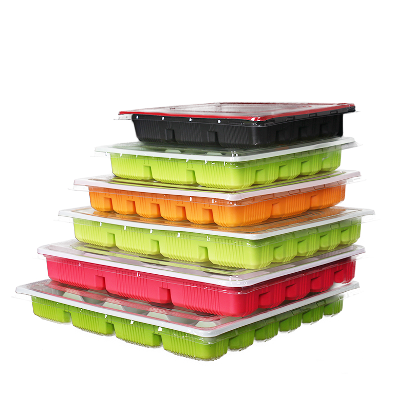 Baidilai disposable dumpling box, take-out meal box, commercial frozen dumpling plastic box, fast food packaging box, 20 grids with lid, orange and white, 18 grids, orange and white with lid, 10 sets