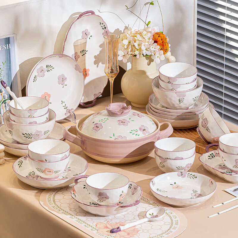 Shengxi dishes and tableware household fresh style dishes and dishes ceramic bowls and chopsticks complete set housewarming gift moving gift for 6 people with soup bowl gift box set 26 pieces