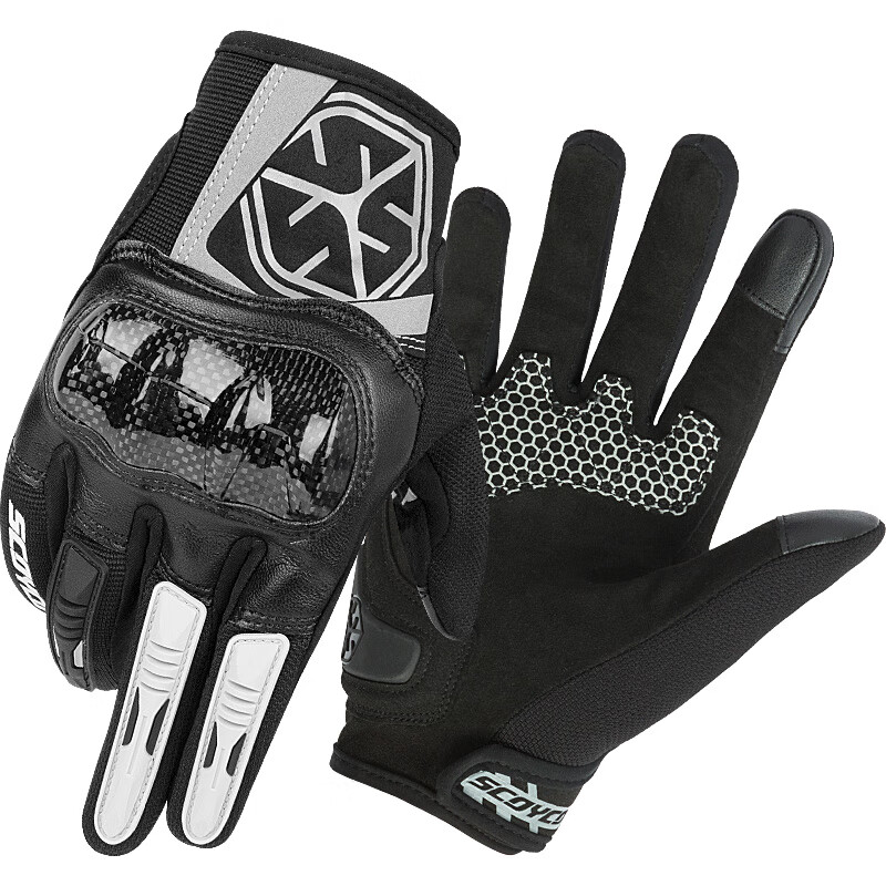 SCOYCO carbon fiber motorcycle riding all-season gloves for motorcycles, spring and summer windproof and warm commuter men and women MC122 black four-season breathable carbon fiber shell XL