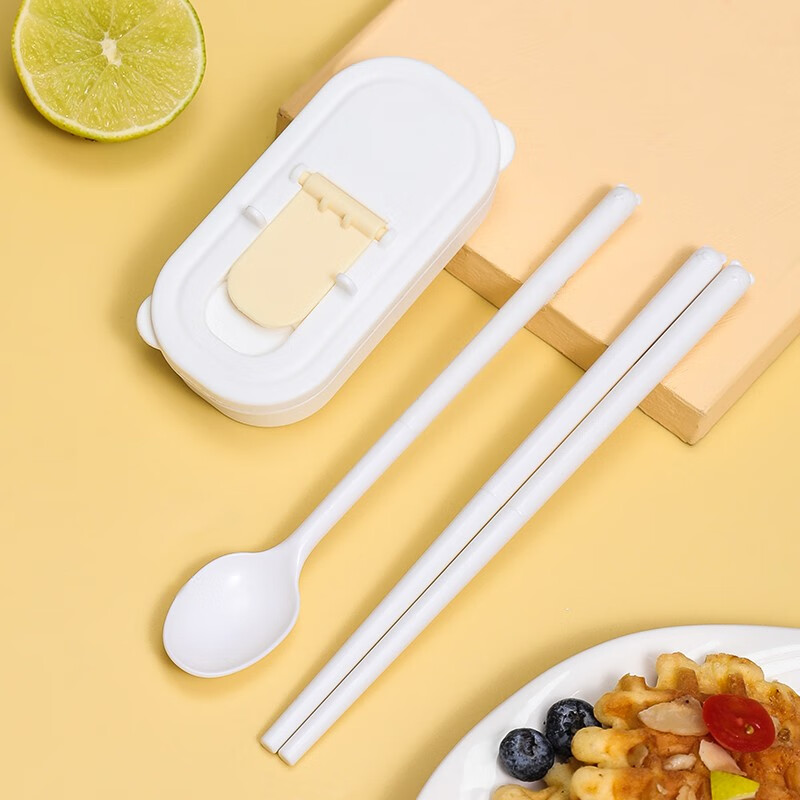 Xinmeiya (Xinmeiya) Spoons, Chopsticks, Forks, Korean Office Workers Portable Tableware, Creative Storage Three-piece Set, Boxed Chopsticks, Student Wheat Fragrance Cutlery Box Set, High-Quality Stainless Steel Chopsticks + Spoon + Porcelain White Storage Box