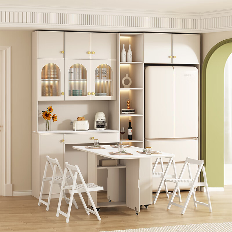 Xuepeng (Xuepeng) light French cream style multifunctional slate folding dining table integrated sideboard built-in refrigerator cabinet integrated against the wall Style 20 2500*550*2400