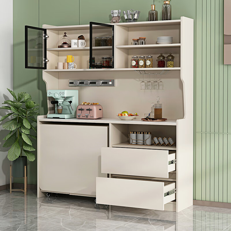 After the hustle and bustle, light luxury cream style slate sideboard folding dining table integrated against the wall small apartment storage microwave cabinet customization style 5 1450*400*1800 (including folding table