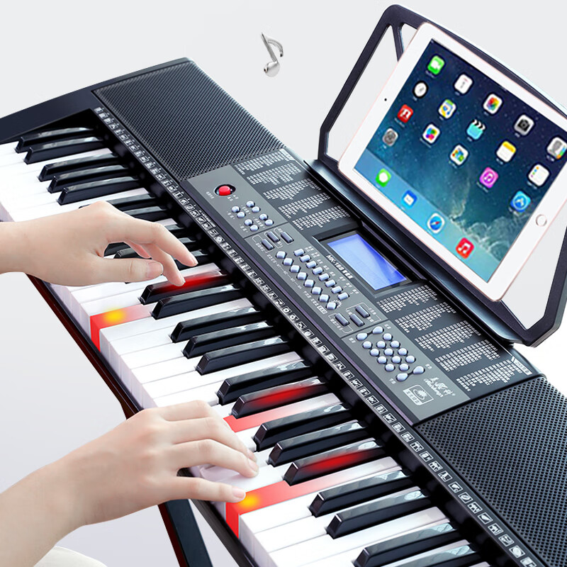 Meirkergr MK-188 Intelligent Teaching Electronic Keyboard for Adults, Kindergarteners and Children Beginners 61 Keys Multifunctional Professional Instrument Lighted Version + Gift Pack + Z Piano Stand + Piano Bag + Piano Bench