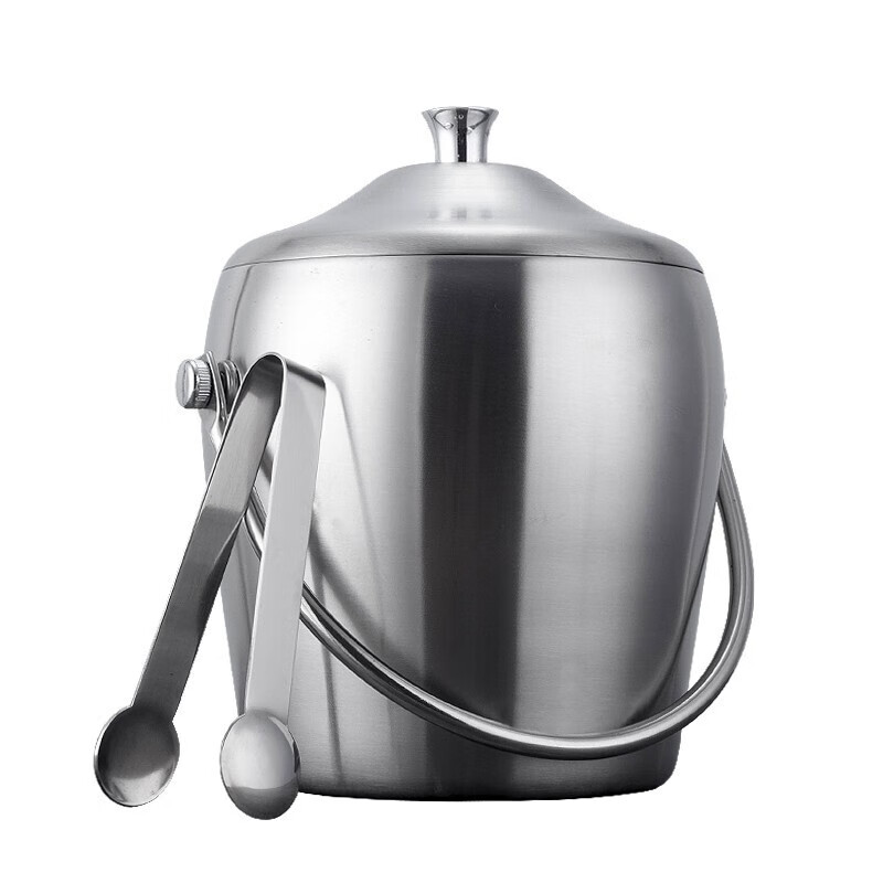 XJ ice bucket insulation bucket champagne bucket bar home double-layer thickened stainless steel with lid and handle beer bucket ice cube double-layer stainless steel ice bucket set 1 point 2L