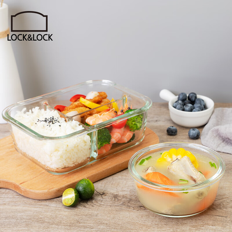 Lock and Lock separated heat-resistant glass crisper large-capacity microwave lunch box sealed lunch box lunch box 1L with lunch bag