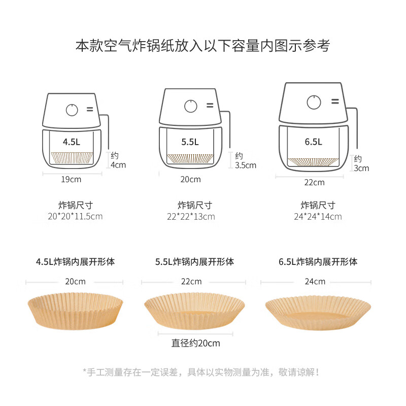 Meliya special paper for air fryer 20cm*100 pieces, baking oil-absorbing grease-proof paper, round silicone oil paper plate