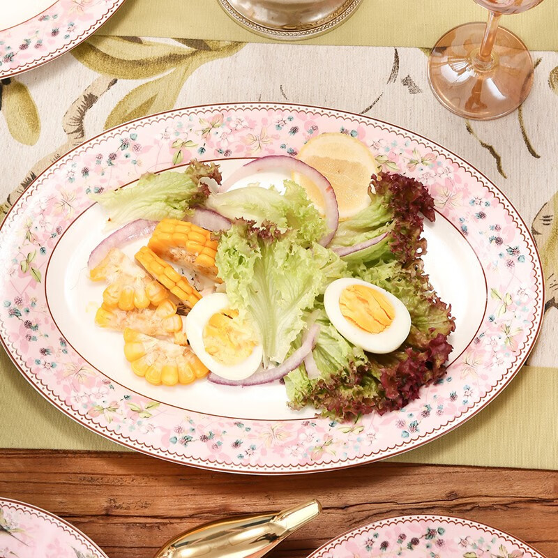 Heart Decoration Garden Pink Bird 46-piece bone china tableware set, high-end dishes, home dining plates, spoons, gift box, wedding and housewarming gift set, Pink Bird 46-piece tableware + 10 pairs of chopsticks - gift box