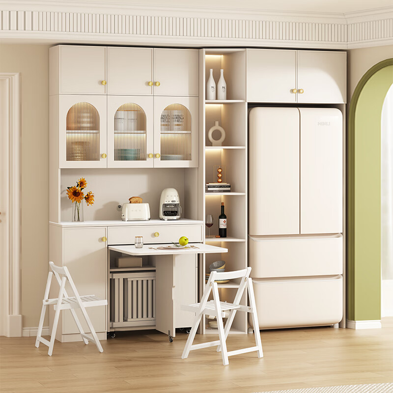 Xuepeng (Xuepeng) light French cream style multifunctional slate folding dining table integrated sideboard built-in refrigerator cabinet integrated against the wall Style 20 2500*550*2400