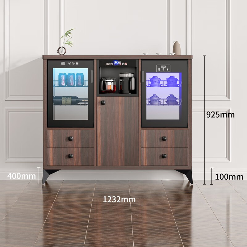 MEILINGDA Home Modern Light Luxury Style Remote Control Intelligent Solid Wood Fully Automatic Tea Bar Machine Office Water Dispenser Living Room Tea and Water Integrated Cabinet Refrigerator Red Wine Refrigerator Bottle Sterilizer Cabinet Solid Wood 920 Walnut Color (Fridge Refrigerator + Disinfection Cabinet) Hot and Cold Type Warm