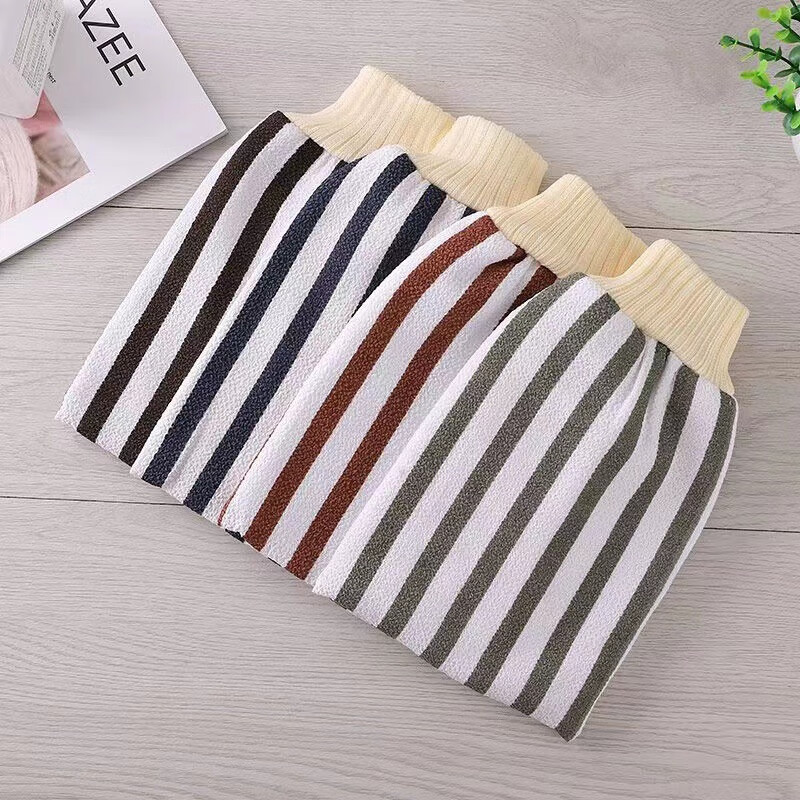 Mi Shuo bath towel, powerful mud rub, bath and back rub, men's and women's bath towel, home striped red (1 piece)