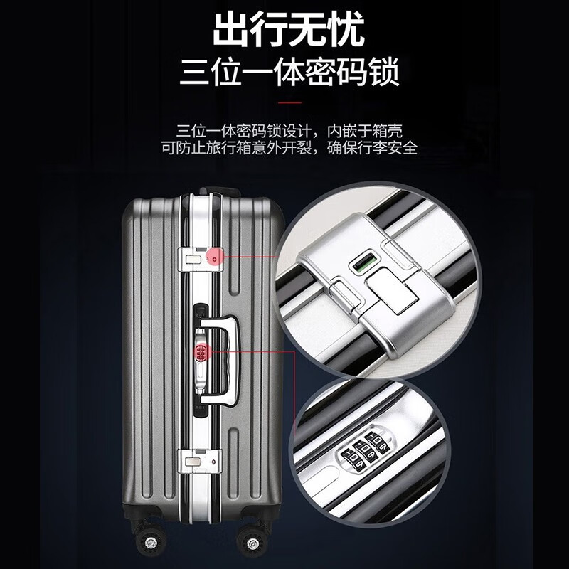 Huatong Aluminum Frame Luggage Men's Business Next Day Delivery Small Trolley Case Student Durable Leather Case Women's Seat Password Box Dark Gray Upgraded Thickened Rechargeable Aluminum Frame 20 Inch - Carry-on Case - Portable Handbag on the Plane