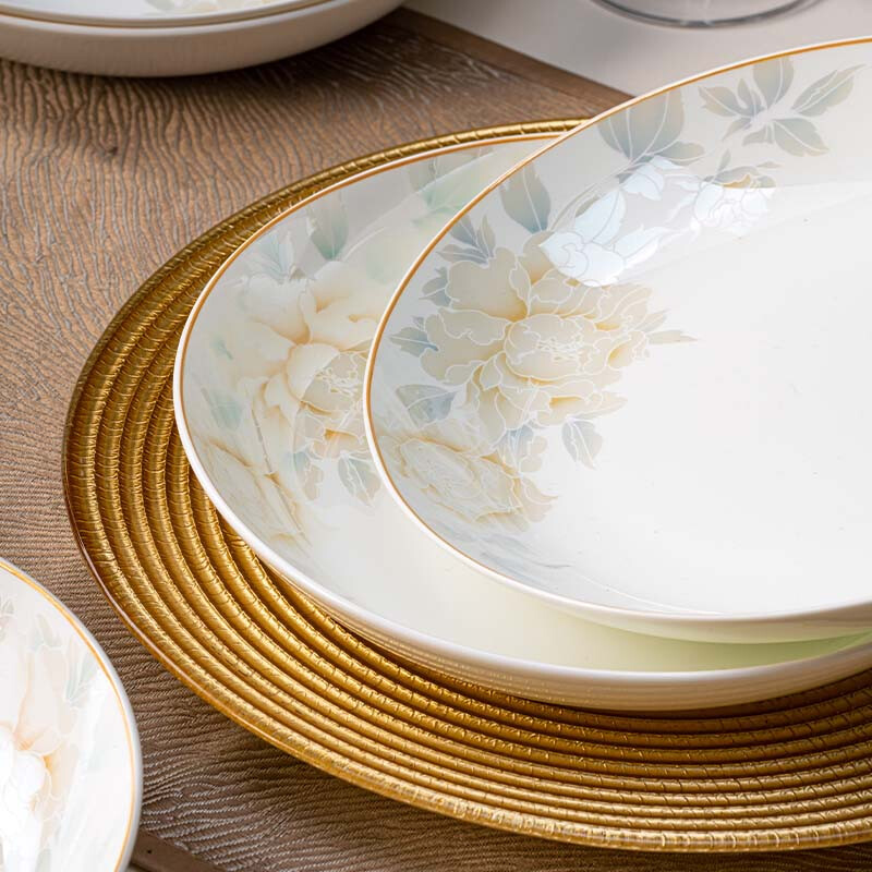 Haoya Jingdezhen tableware ceramic dinner plate dish plate rice plate soup plate deep plate flower fairy 8-inch rice plate 4 pack