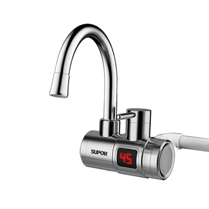 SUPOR electric hot water faucet, hot and cold dual-use instant hot electric heater, fast water overflow in the kitchen, fast heating in the bathroom, water heater suitable for kitchen and bathroom, side water inlet, silver + leakage protection