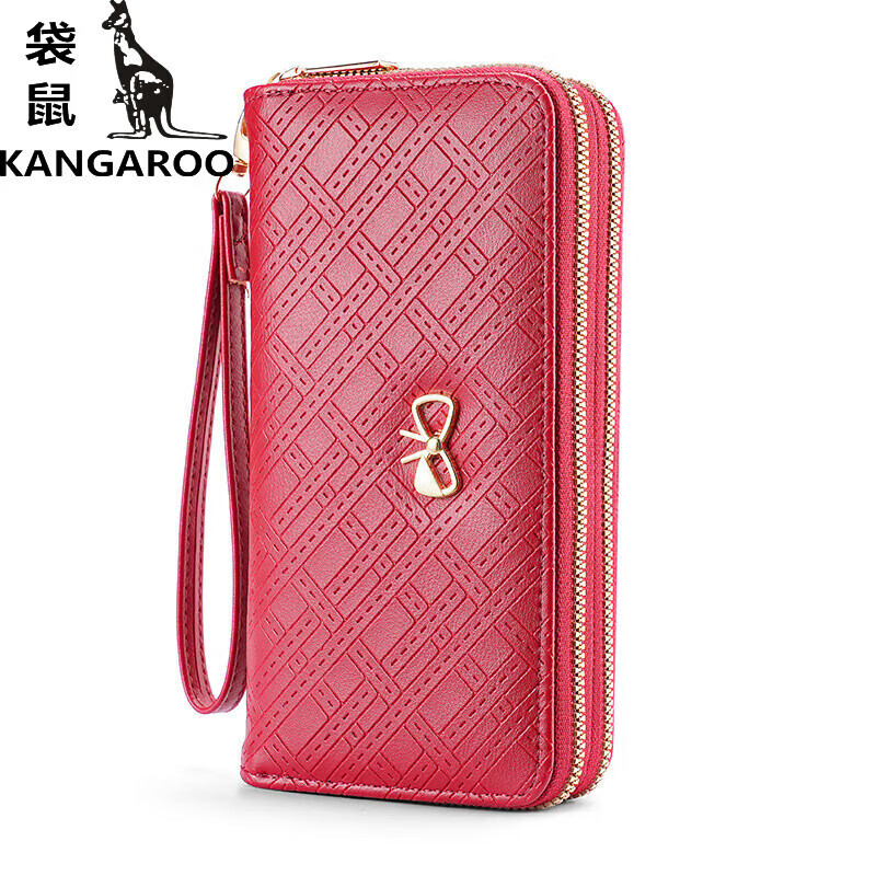 Kangaroo (KANGAROO) Women's Wallet Clutch Women's Long Simple Mobile Phone Bag Multifunctional Large Capacity Fashion Wallet Wallet Red