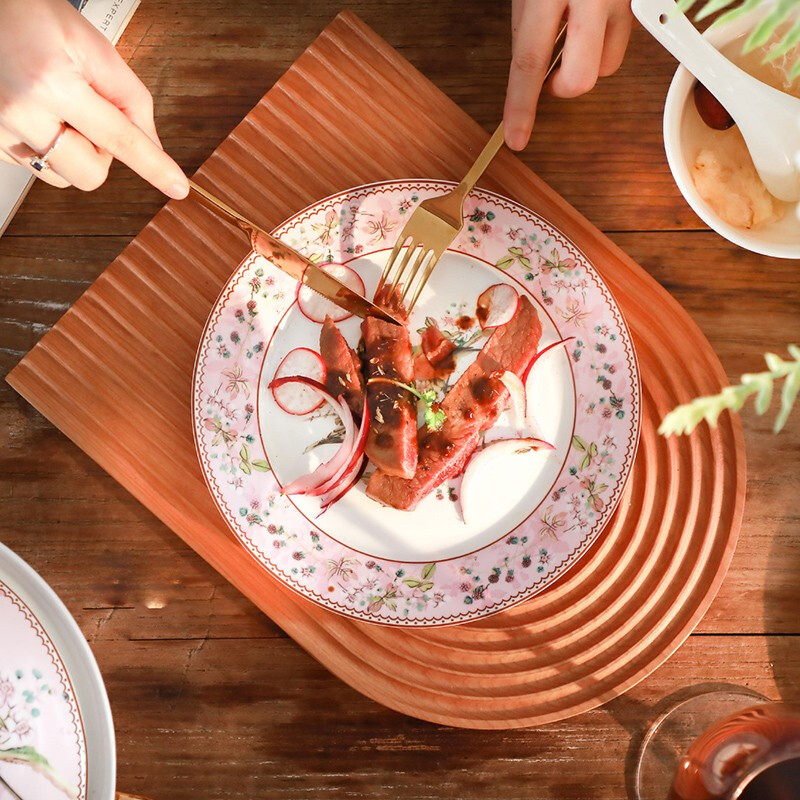 Heart Decoration Garden Pink Bird 46-piece bone china tableware set, high-end dishes, home dining plates, spoons, gift box, wedding and housewarming gift set, Pink Bird 46-piece tableware + 10 pairs of chopsticks - gift box