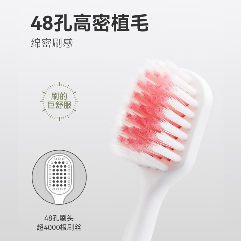 Minimalist Life Procurement and Sales Recommended Classic 48-hole wide-head toothbrush for men and women with soft bristles to prevent sensitivity and protect gums, 4 pieces for adults