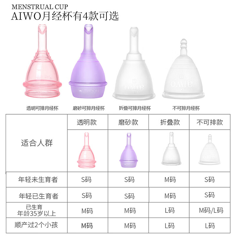 AIWO Beibei Menstrual Cup Silicone Drainable Menstrual Cup, an artifact for aunties to prevent side leakage during menstrual period and can be used for swimming. Three generations of retractable white + sterilizer + gift bag S size