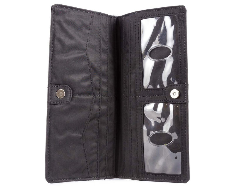 Big SkinnySkinny Women's Executive Leather Bi-Fold Checkbook Slim Wallet 40 Card Slots Black