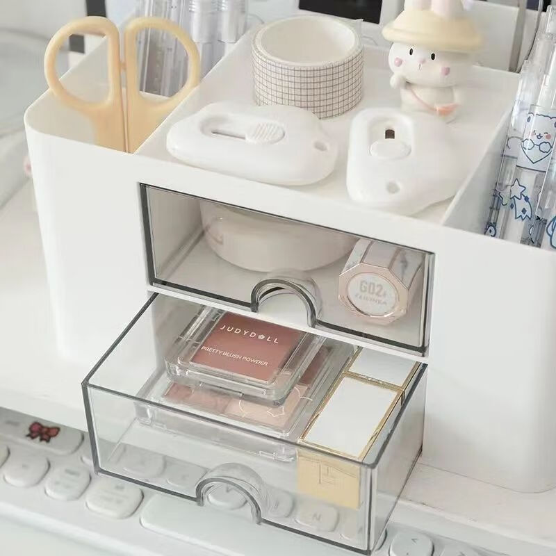 Wind grass collection storage box desktop ins pen holder large capacity multi-grid simple high-value pen holder student stationery organizing storage rack simple white