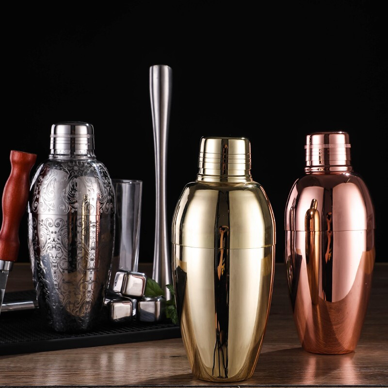 FEiNASi's new 304 stainless steel American cocktail shaker etched shaker three-stage shaker shaker shaker set American 500ml-old engraved style (set of 6)