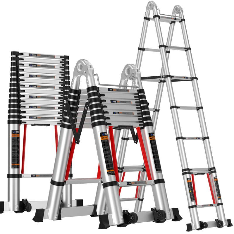 Ladder telescopic ladder herringbone ladder aluminum alloy thickened portable folding lifting household multi-functional engineering staircase herringbone ladder 6.3 meters installation-free + anti-slip widening pedal