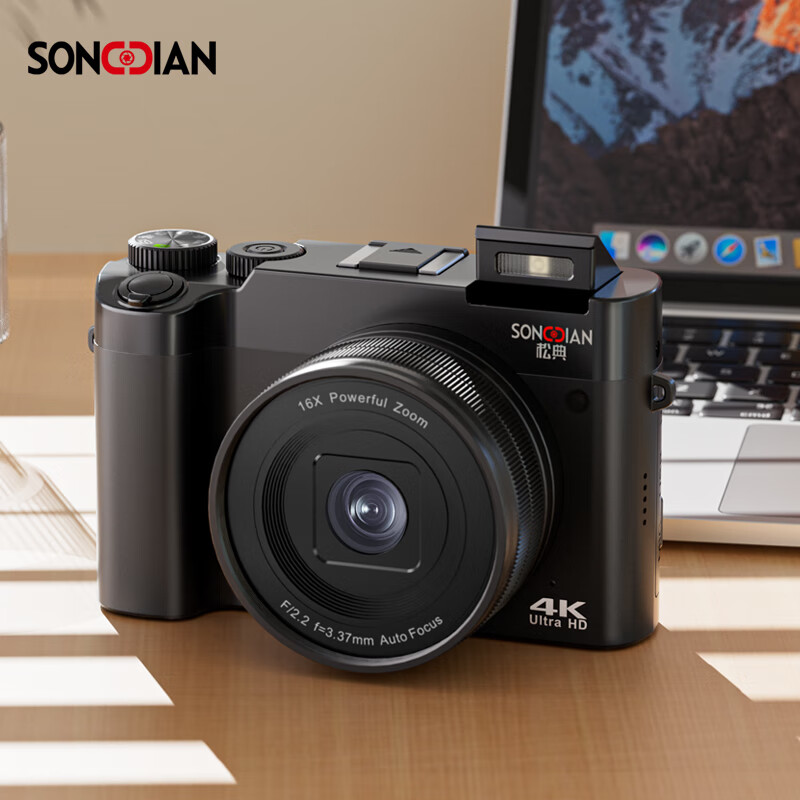 Songdian DC218 entry-level front and rear dual-camera high-definition digital camera for students to take selfies and vlog, which can be transferred to mobile phone CCD flat for high school students to travel with a dedicated micro-single 4K domestic camera, white, official standard configuration + 64G memory, approximately 6,000 photos can be stored