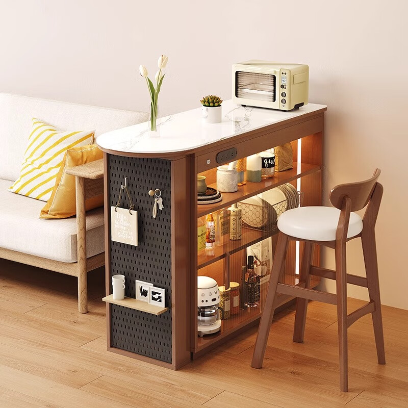 Xian Shang Ju solid wood retractable bar table sideboard integrated mid-century style small apartment home partition living room island table storage cabinet bar counter walnut color