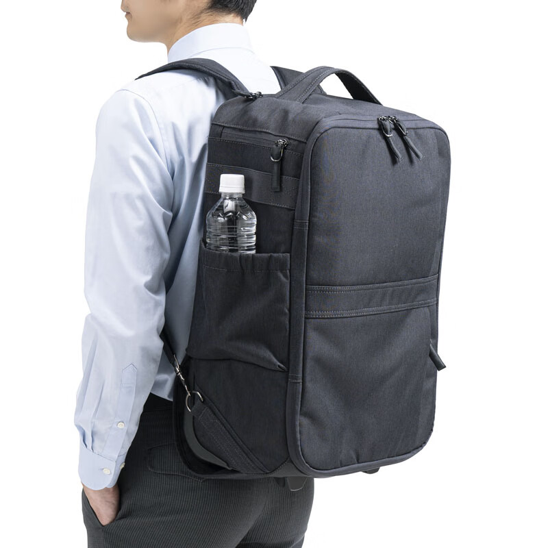 SANWA 6WAY Backpack Trolley Bag Business Backpack with Wheels Trolley School Bag Men's and Women's Travel Bag Boarding Bag Luggage Bag Dark Blue 22L Double Compartment 18 Inches Can Be Boarded