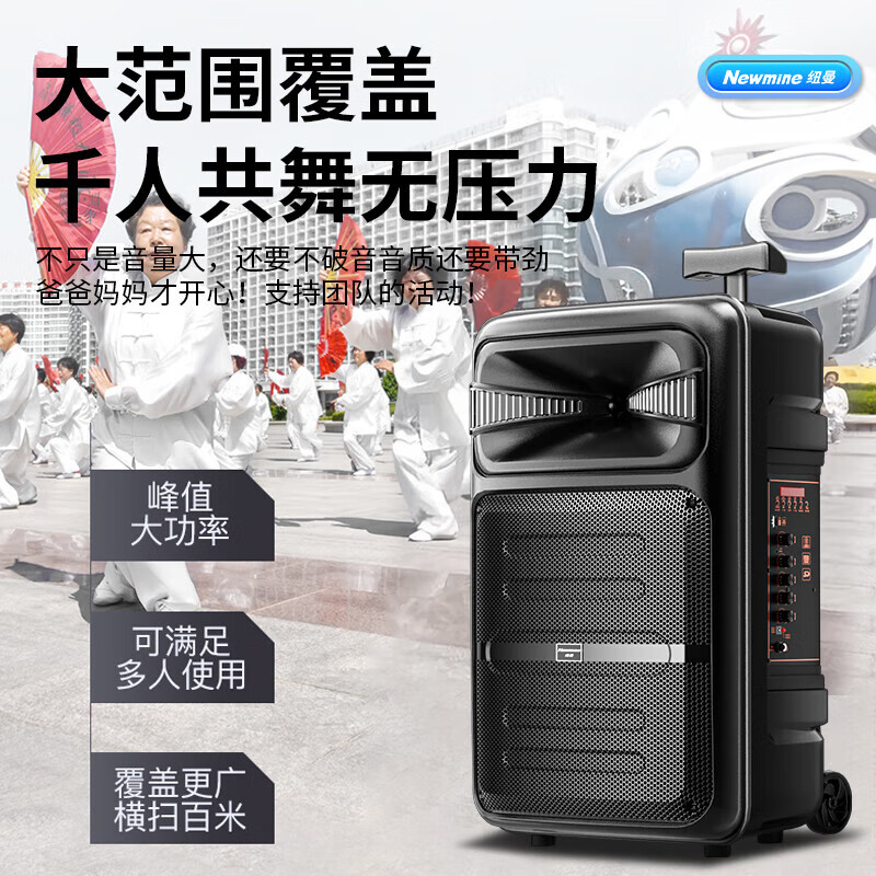 Newman B12 square dance audio 12-inch outdoor karaoke subwoofer Bluetooth audio portable mobile stage trolley speaker amplifier high-power subwoofer A12 60W high-end version + dual microphones