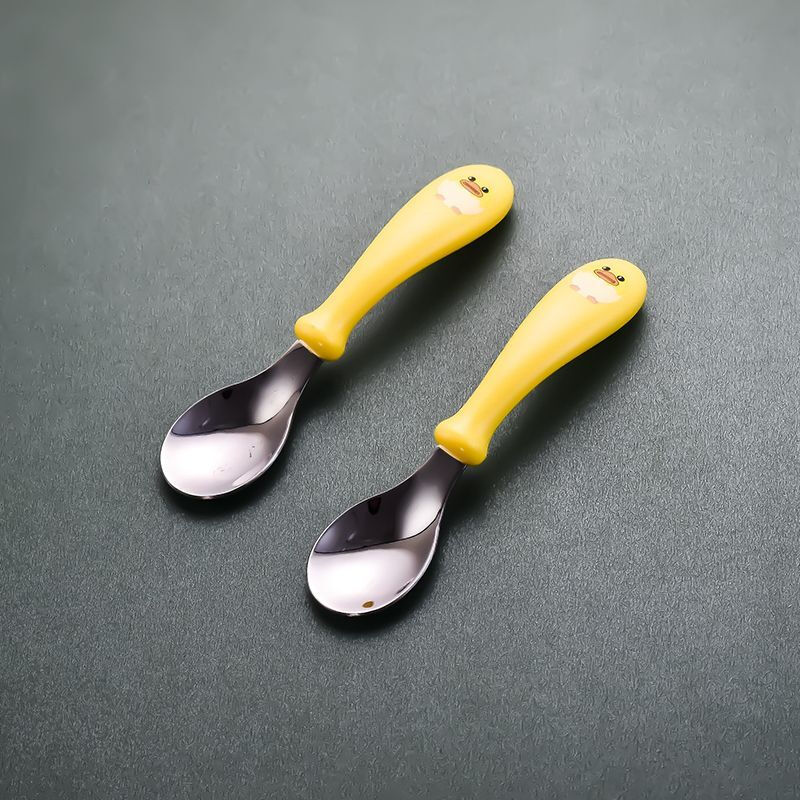 Enshousu children's chopstick training chopsticks 3-year-old and 6-year-old baby spoon learning and practicing 1, 2 and 3-year-old special toddler tableware set 2-6 years old children cute - yellow duck children's tableware - four-piece set chopsticks + spoon + fork + box
