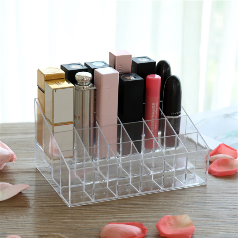 24-compartment transparent lipstick storage box multi-functional desktop lipstick rack display rack cosmetics storage box 1 piece (24 compartments)