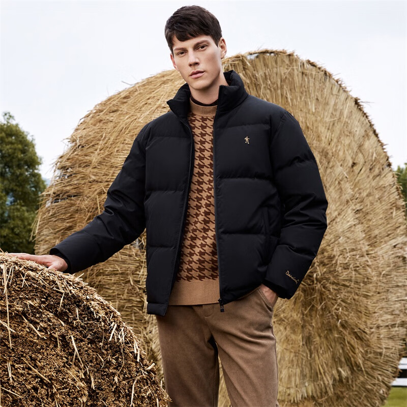 Dances with Wolves Goose Down Down Jacket Men's High Filled Down Stand Collar Versatile Warm Jacket Men 001 Black 185