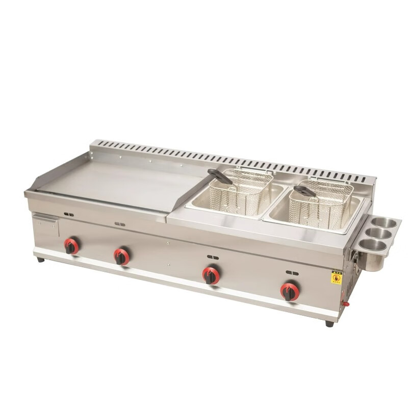 Dekebang new hand cake machine, commercial gas griddle, deep fryer, all-in-one electromechanical Teppanyaki, iron plate stall, cold noodle equipment, stainless steel type 73, gas griddle + double small pot + frying basket