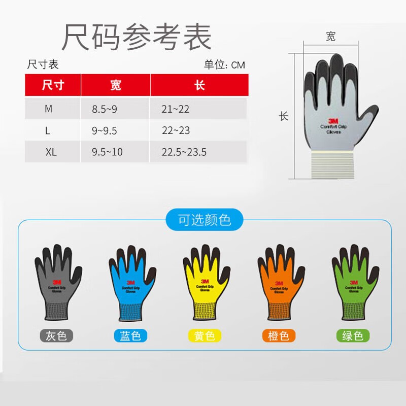 3M gloves for auto repair, comfortable non-slip/wear-resistant/oil-resistant/labor-proof/nitrile palm dipped gloves, highly breathable gray XL