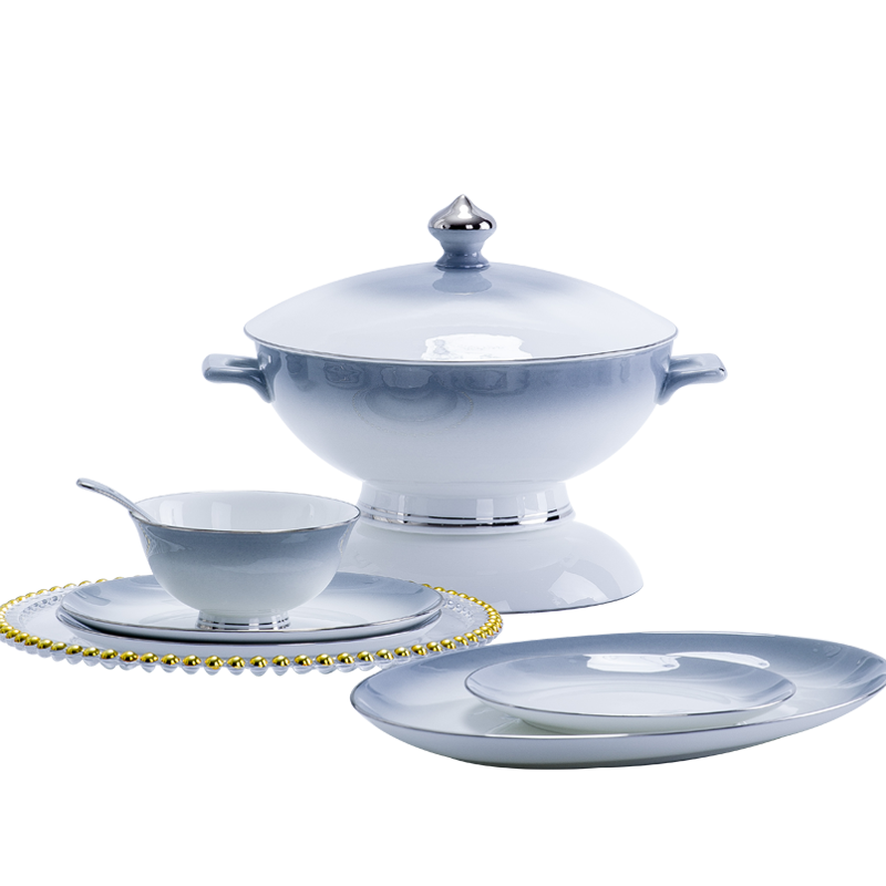 Finger sand 2026 underglaze color dish set home light luxury gradient pure handmade ceramic bone china tableware set combination high 60 pieces luxury configuration Santa Monica #60