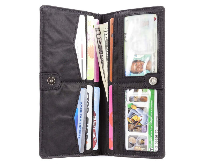 Big SkinnySkinny Women's Executive Leather Bi-Fold Checkbook Slim Wallet 40 Card Slots Black