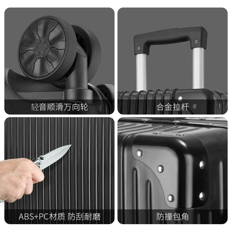 Kangaroo (KANGAROO) Large Capacity Luggage Men's Business Travel Large Size Leather Case Women's Large Lightweight Durable Thickened Trolley Case Trendy Black High-Looking Zipper Style 40 Inches Anti-Scratch and Wear-Resistant