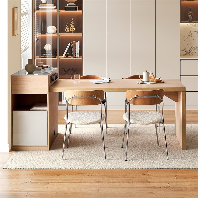 Quanyou Home Furnishing Log Style Retractable Multifunctional Island Dining Table Integrated Guest Restaurant Furniture Home Dining Storage Table