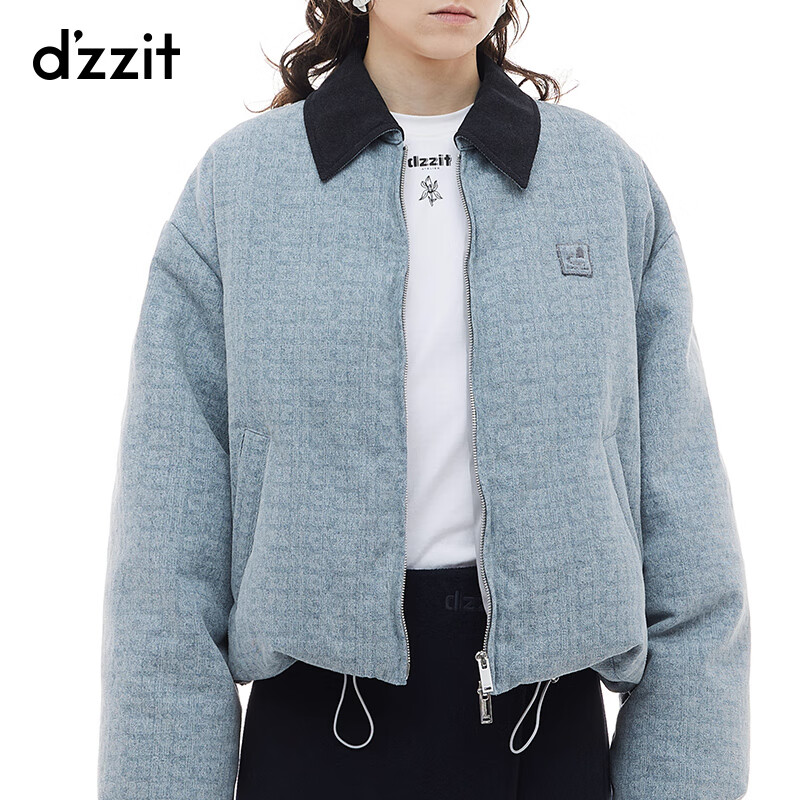 DZZIT high-looking down hot-selling replenishment Disu winter corduroy contrast denim jacket for women blue XS