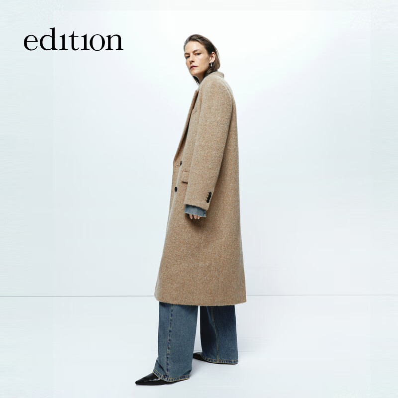 Edition Gao Yuanyuan's same style cloud wool long tweed alpaca coat, camel brown S 160