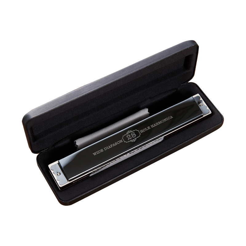 Swan Germany imported 28-hole accented harmonica, advanced adult professional performance level, polyphonic C key, beginner student self-taught instrument, black polyphonic C key + learning materials + 300 music scores