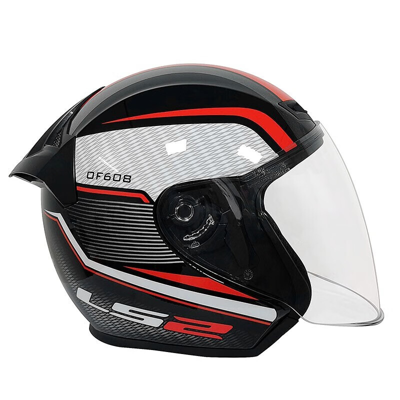 LS2 new motorcycle helmet quarter helmet electric moped four seasons large tail large size men and women half helmet OF608 black and red lines 4XL (recommended 63-64CM)