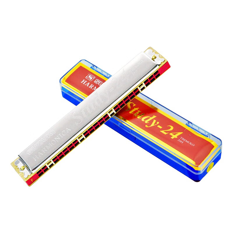 Suzuki (SUZUKI) 24-hole polyphonic harmonica Study-24 students use classroom teaching beginners C key adult self-study entry-level instrument 24 holes F key silver + leather case