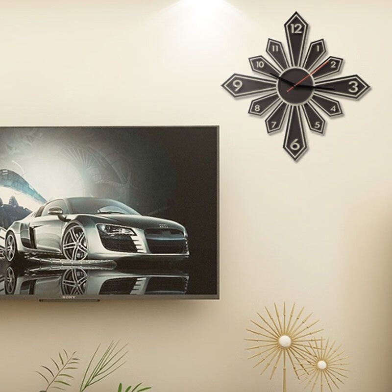 Drum group wall clock wall punch-free simple creative clock watch living room home bedroom wall sticker elegant black 40cm diameter