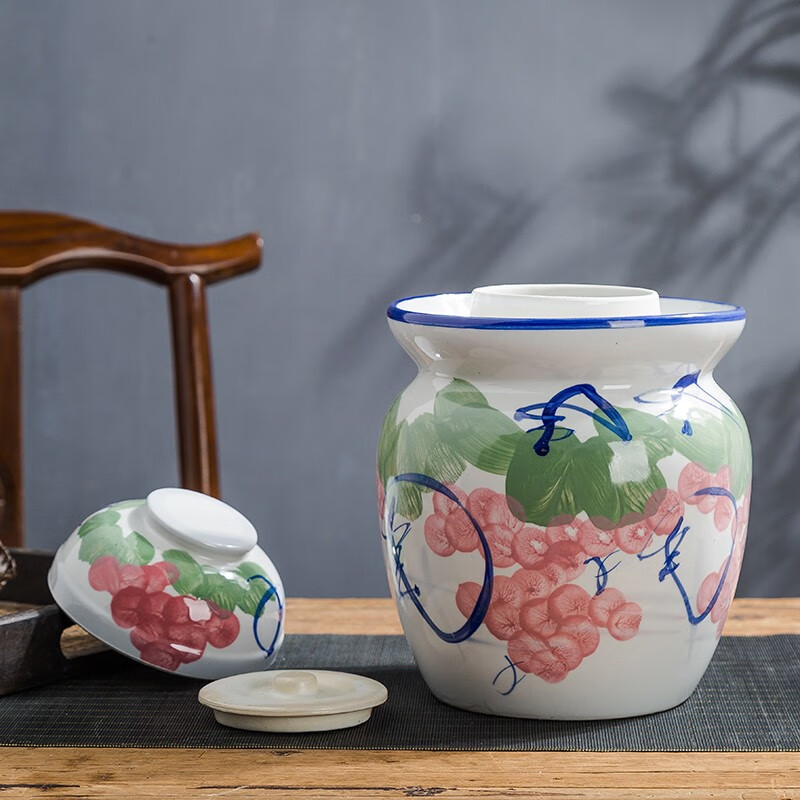 Yayan Ceramics (YAYAN CERAMICS) Yayan Ceramics Jingdezhen Ceramic Pickle Jar Pickled Salted Eggs Duck Egg Pickled Cabbage Jar Pickled Egg Jar Pickled Pickled Cabbage Jar Grape Pickle Jar 4 catties Water Capacity Small Size