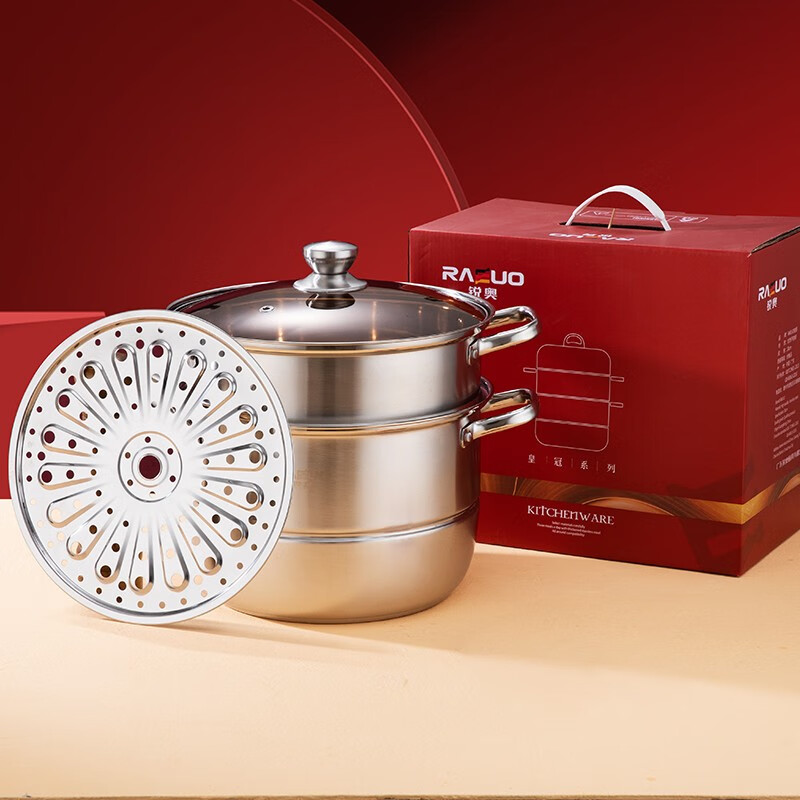 RAEUO stainless steel double-layer multi-purpose steamer 30cm double-layer steamer